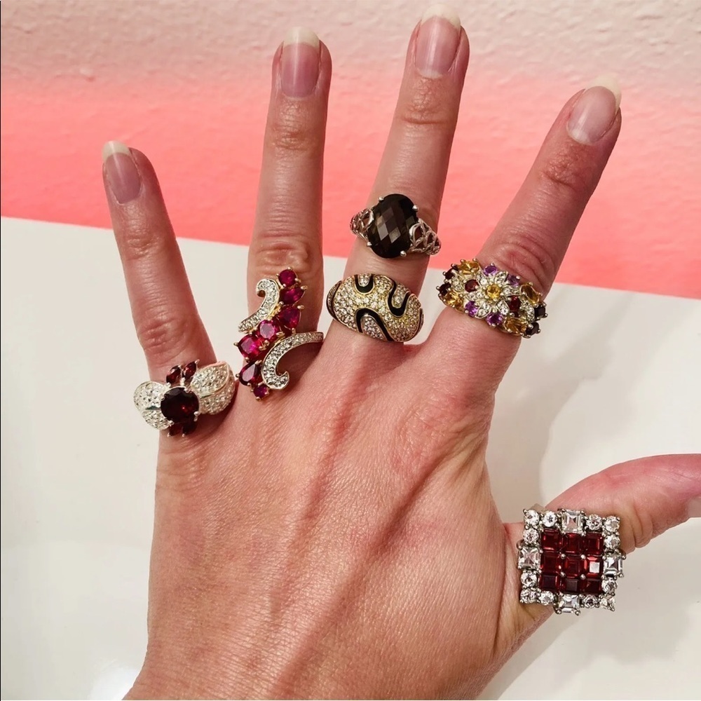 Garnet & White Topaz Sterling Silver Cocktail Ring - Picture 7 of 9